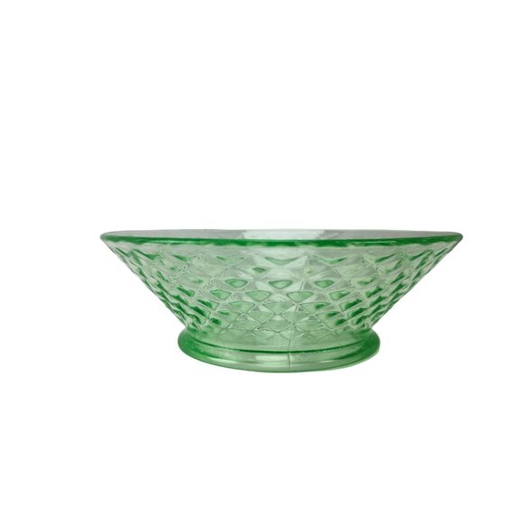 Imperial Glass Diamond Quilted Green 6-5/8" Round Footed Bowl Vintage - Picture 3 of 8